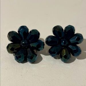 Vintage Iridescent Crystal Beads Clip-On Floral Earrings.